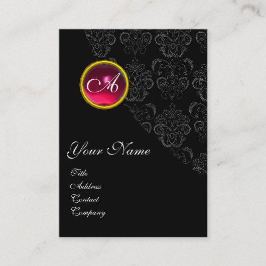 RED RUBY DAMASK MONOGRAMM fuchsia rosa Visitenkarte (Vorderseite)
