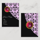 RED RUBY DAMASK MONOGRAMM fuchsia rosa Visitenkarte (Vorne/Hinten)
