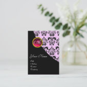 RED RUBY DAMASK MONOGRAMM fuchsia rosa Visitenkarte (Stehend Vorderseite)