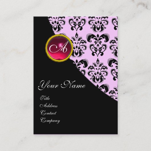 RED RUBY DAMASK MONOGRAMM fuchsia rosa Visitenkarte (Vorderseite)