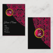 RED RUBY DAMASK MONOGRAMM fuchsia rosa Visitenkarte (Vorne/Hinten)