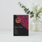 RED RUBY DAMASK MONOGRAMM fuchsia rosa Visitenkarte (Stehend Vorderseite)