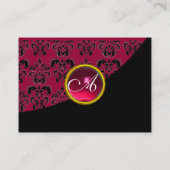 RED RUBY DAMASK MONOGRAMM fuchsia rosa Visitenkarte (Rückseite)