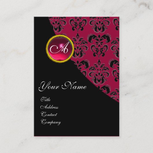 RED RUBY DAMASK MONOGRAMM fuchsia rosa Visitenkarte (Vorderseite)