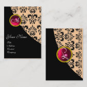 RED RUBY DAMASK MONOGRAMM fuchsia rosa Visitenkarte (Vorne/Hinten)