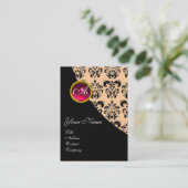 RED RUBY DAMASK MONOGRAMM fuchsia rosa Visitenkarte (Stehend Vorderseite)