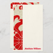 Red Ruby Damask Vintag Themed mit Namen Briefpapier (Vorne/Hinten)