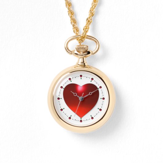 RED RUBY GEM STONE HERZ ARMBANDUHR (Vorderseite)