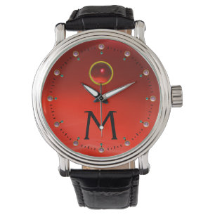 RED RUBY GEM STONE MONOGRAM ARMBANDUHR