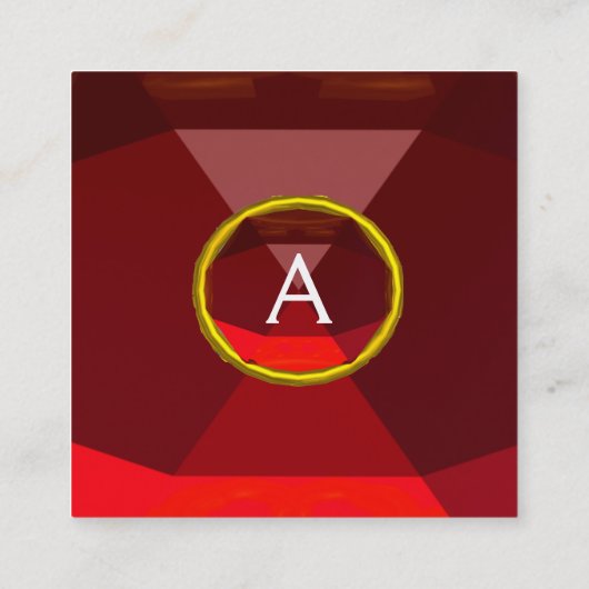 RED RUBY GEMSTONE MONOGRAM Abstrakt Geometrie Quadratische Visitenkarte (Rückseite)