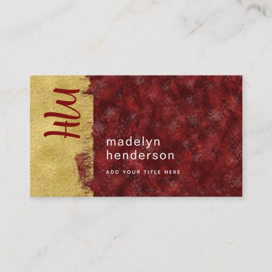 Red Ruby Gold Brush QR Code Social Media Visitenkarte (Vorderseite)