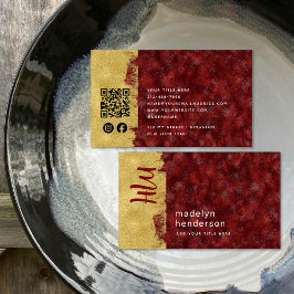 Red Ruby Gold Brush QR Code Social Media Visitenkarte