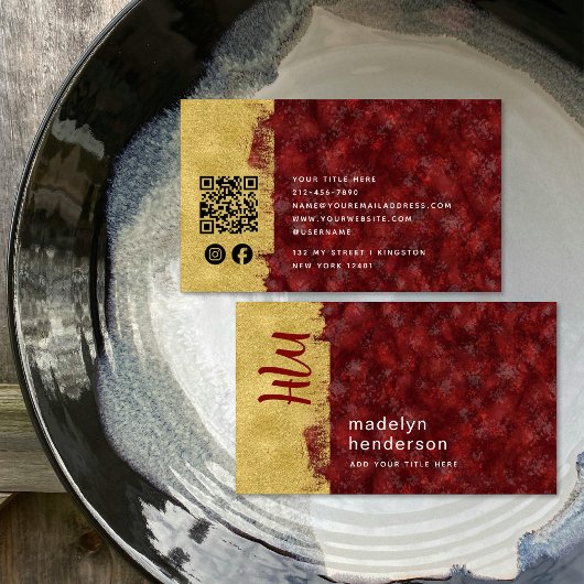 Red Ruby Gold Brush QR Code Social Media Visitenkarte