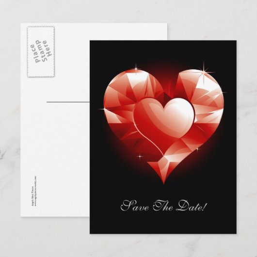 Red Ruby Heart Ankündigungspostkarte (Vorne/Hinten)