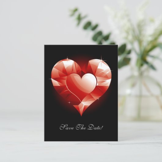 Red Ruby Heart Ankündigungspostkarte (Stehend Vorderseite)