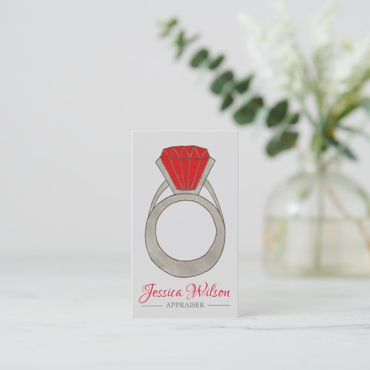 Red Ruby Ring Gemstone Juwelen Juwelier Appraisal Visitenkarte (Stehend Vorderseite)