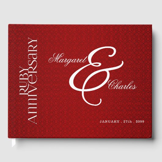 Red Ruby Wedding Jubiläum für 40. Damask Foto Gästebuch (Vorderseite)