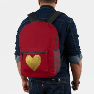 Red Ruckpack Gold Herzsymbol der Liebe Bedruckter Rucksack