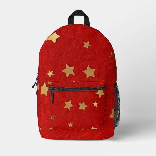 Red Ruckpack Gold Stars Bedruckter Rucksack (Vorderseite)