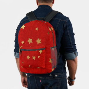 Red Ruckpack Gold Stars Bedruckter Rucksack