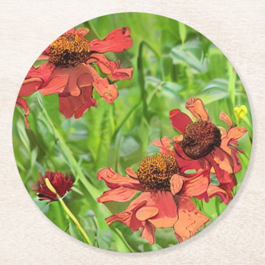 RED RUDBECKIA-BLUME RUNDER PAPPUNTERSETZER (Vorderseite)