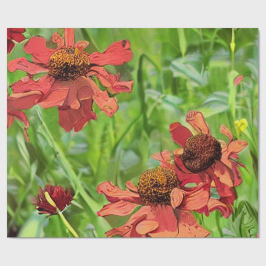 RED RUDBECKIA FLOWERS GESCHENKPAPIER (Flach)