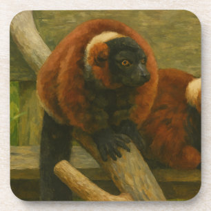 Red Ruffed Lemurs in Woodland Light Getränkeuntersetzer