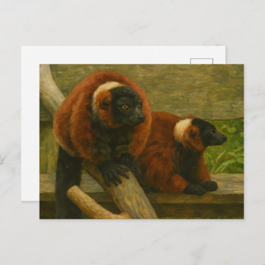Red Ruffed Lemurs in Woodland Light Postkarte (Vorne/Hinten)