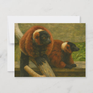 Red Ruffed Lemurs in Woodland Light Postkarte