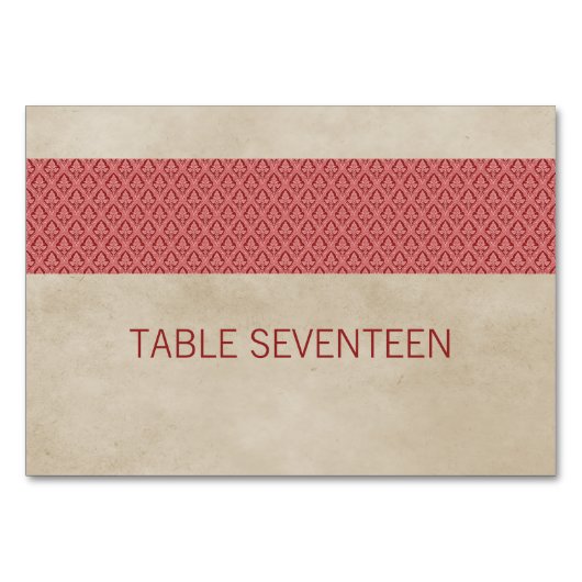 Red Russel Damask Table Card Tischnummer (Vorderseite)