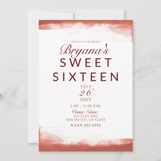 Red Rust Clay Modern Chic Sweet 16 Party Einladung (Vorderseite)