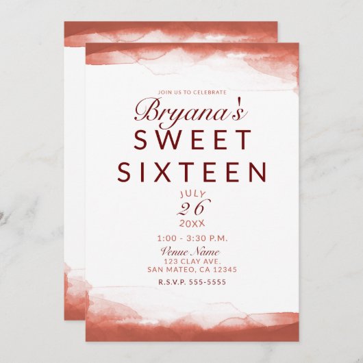 Red Rust Clay Modern Chic Sweet 16 Party Einladung (Vorne/Hinten)