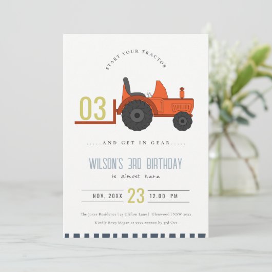 Red Rust Farm Traktor Kinder jeden Alters Geburtst Dankeskarte (Stehend Vorderseite)