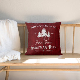 Red Rustic Barnwood Christmas Tree Farm Kissen