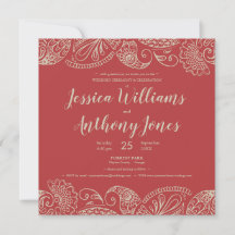 Red Rustic Bohemisch Square Wedding Card