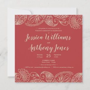Red Rustic Bohemisch Square Wedding Card Feiertagskarte