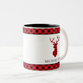 Red Rustic Buffalo Kariert Weihnachten Hirsche Sil Zweifarbige Tasse (VorderseiteRechts)