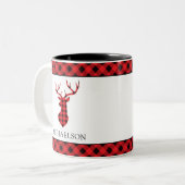 Red Rustic Buffalo Kariert Weihnachten Hirsche Sil Zweifarbige Tasse (Vorderseite Links)