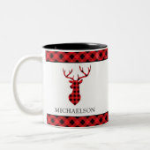 Red Rustic Buffalo Kariert Weihnachten Hirsche Sil Zweifarbige Tasse (Links)