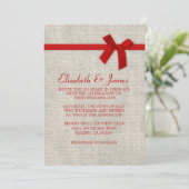 Red Rustic Burlap Wedding Invitations Einladung (Stehend Vorderseite)