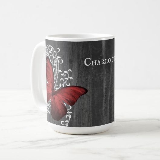 Red Rustic Butterfly Personalisiert Coffee Tasse (Vorderseite Links)
