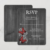Red Rustic Butterfly Wedding RSVP Card Karte (Vorne/Hinten)