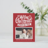 Red Rustic Calligraphy Frohe Weihnachten Foto (Stehend Vorderseite)