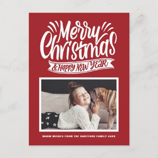 Red Rustic Calligraphy Frohe Weihnachten Foto (Vorderseite)
