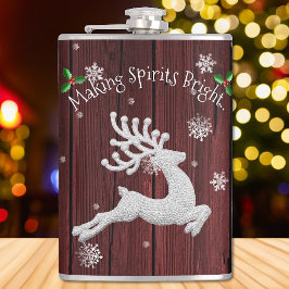 Red Rustic Christmas Reindeer Flask Flachmann