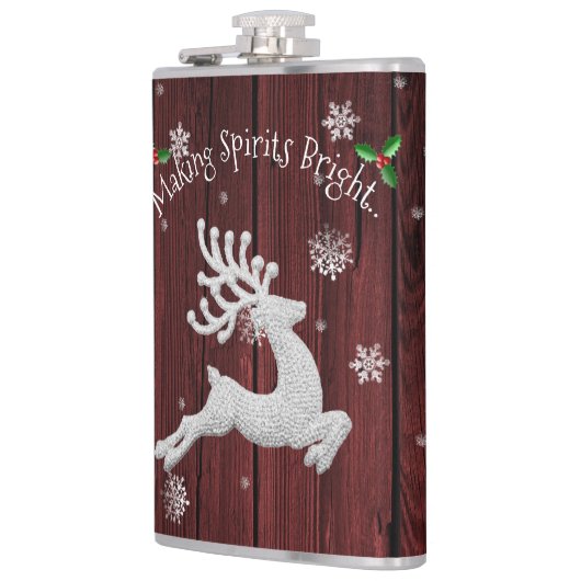 Red Rustic Christmas Reindeer Flask Flachmann (Links)