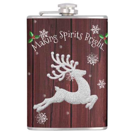 Red Rustic Christmas Reindeer Flask Flachmann (Vorderseite)