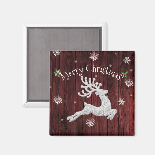 Red Rustic Christmas Reindeer Magnet (Vorderseite/Rückseite)