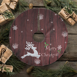 Red Rustic Christmas Rentier Tree Skirt Polyester Weihnachtsbaumdecke