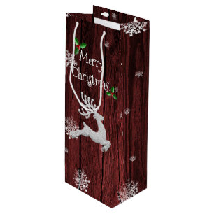 Red Rustic Christmas Rentier Wine Gift Bag Geschenktüte Für Weinflaschen